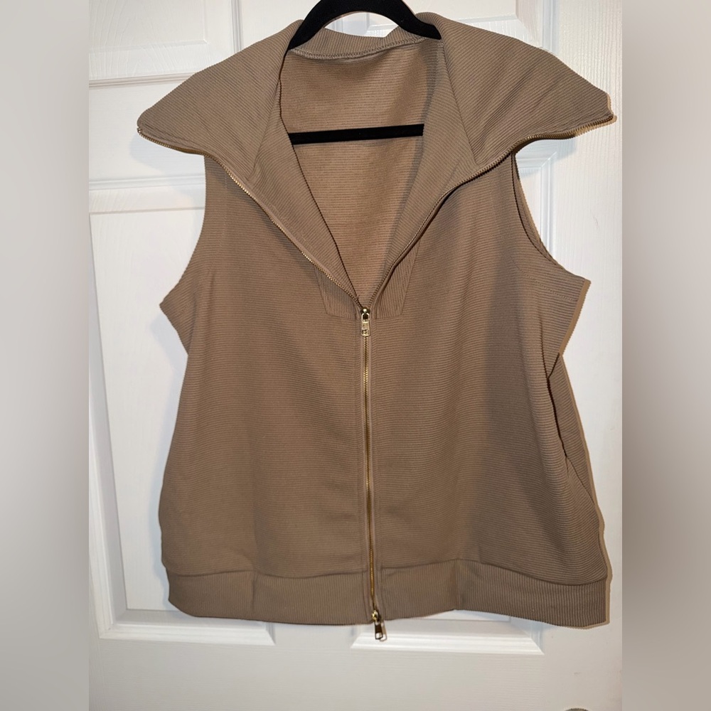 Sleeveless Tan Zip-Up Women's Top